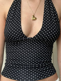 Deep V Halter Tie Top- Polka Dots