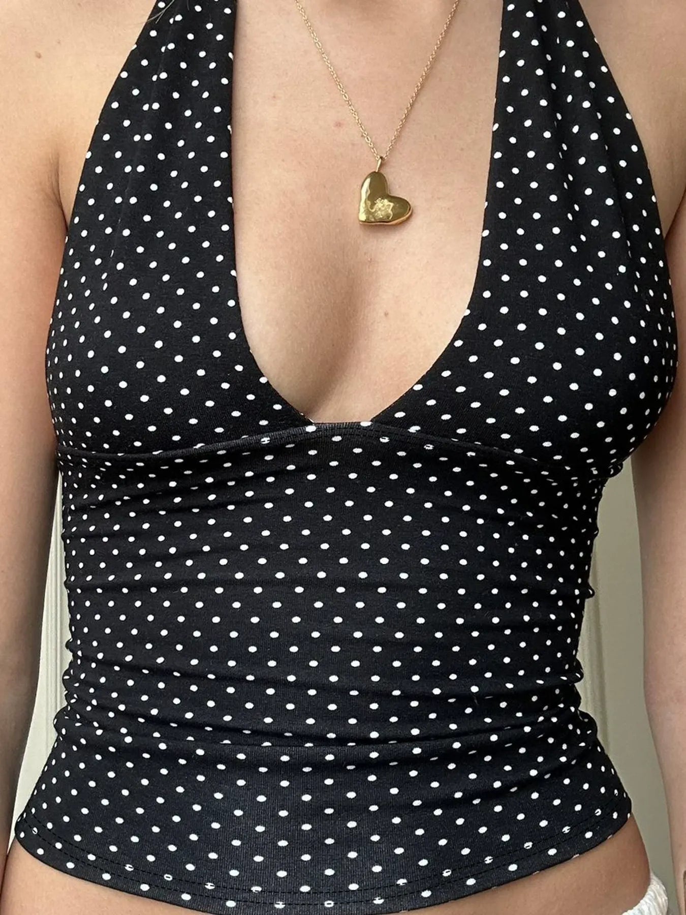 Deep V Halter Tie Top- Polka Dots