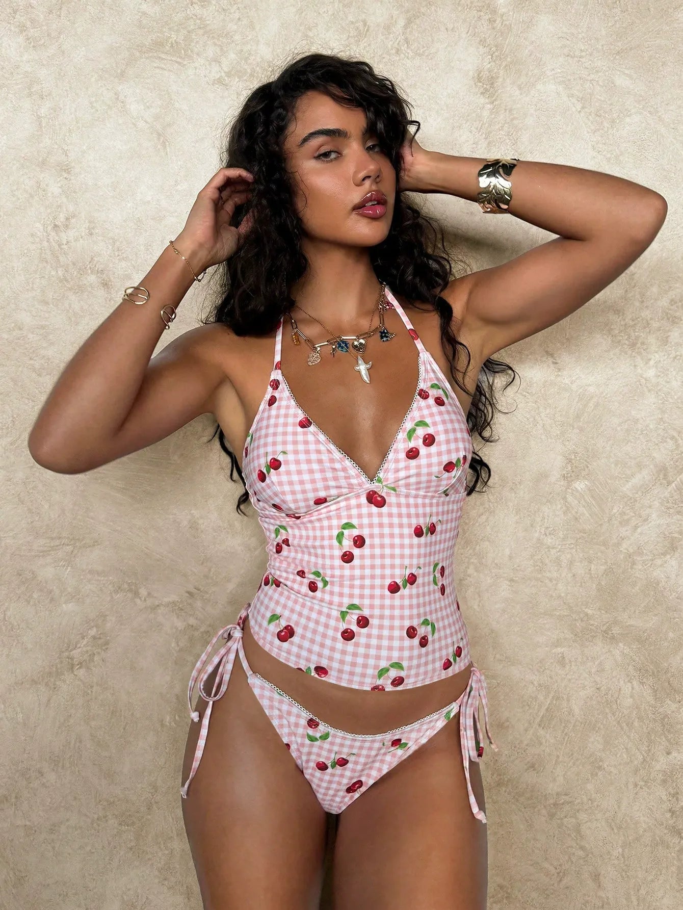 Solene Cherry Gingham Tankini Set