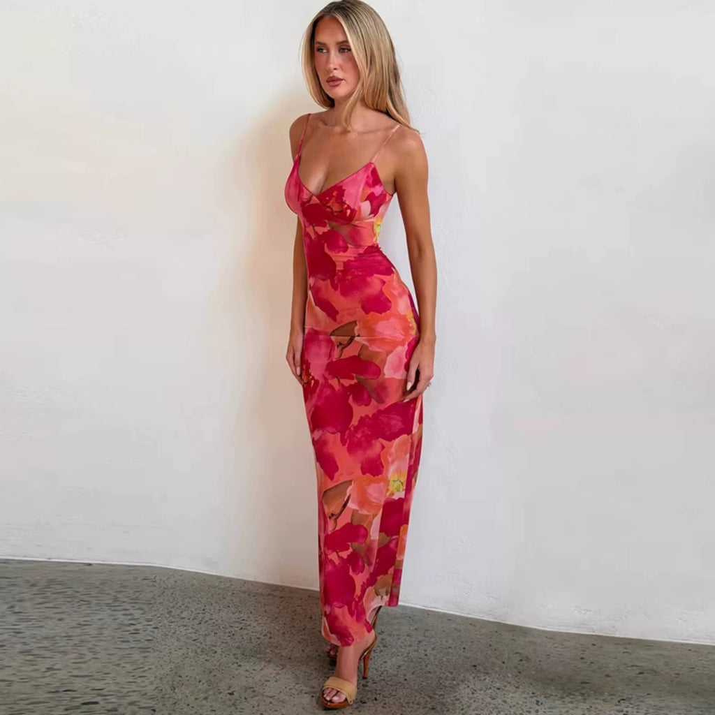 Elysia Floral Sheer Slip Maxi Dress