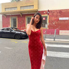 Lace Slip Red Maxi Dress