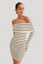 Tiziri Off-Shoulder Striped Knit Mini Dress