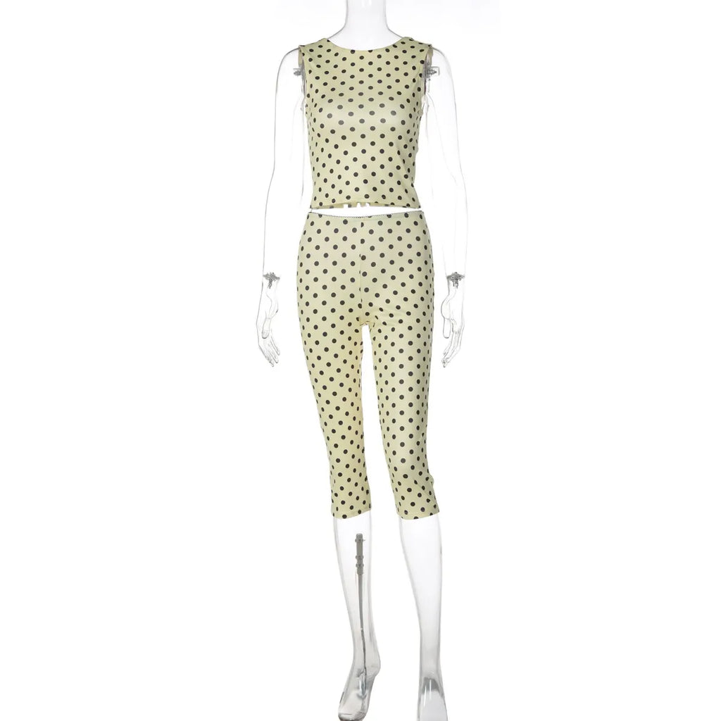Rovena Polka Dot Crop Top & Capri Pants Set