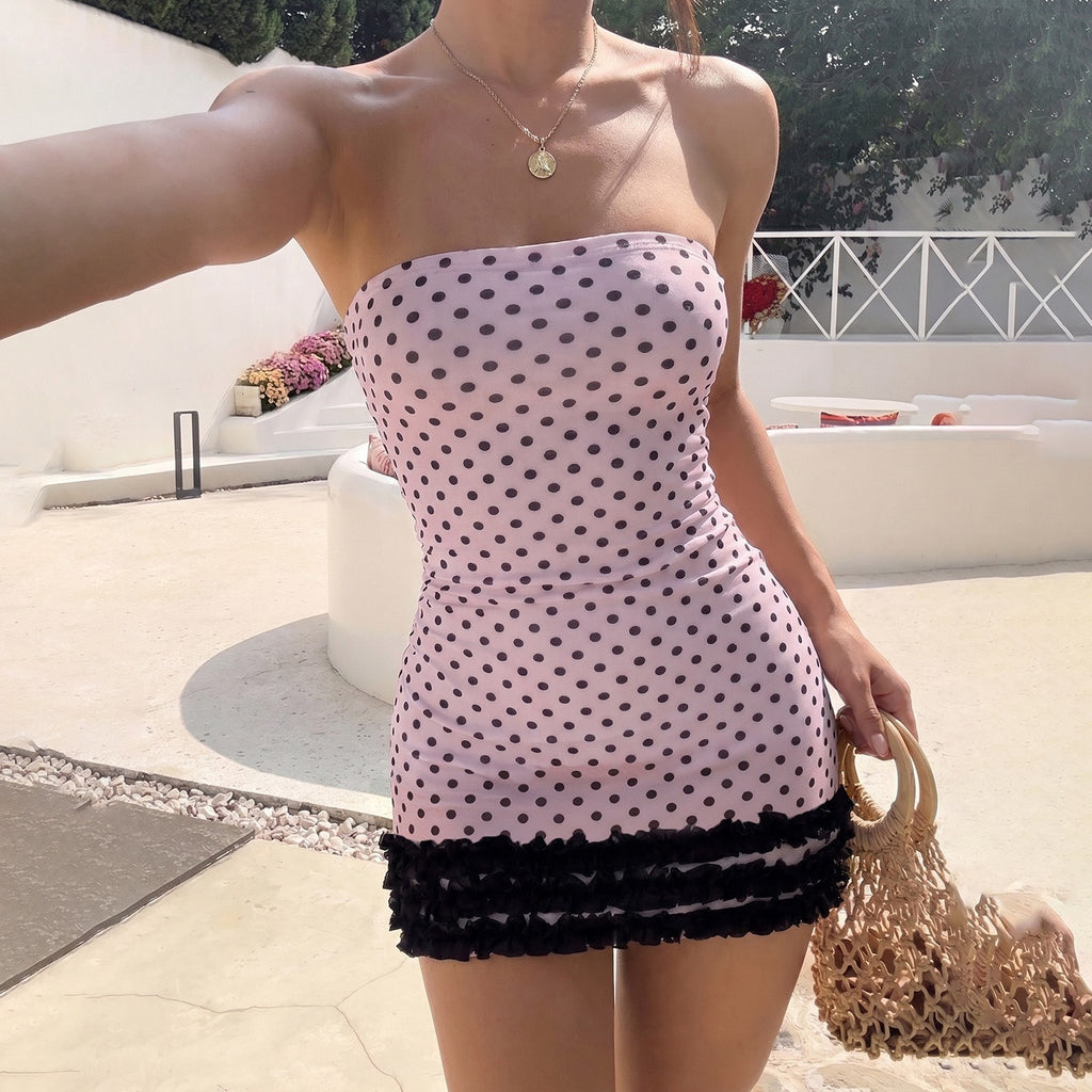 Evelin Polka Dot Strapless Mini Dress