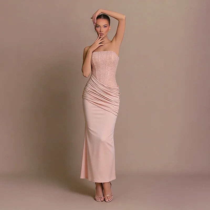 Elvan Strapless Ruched Maxi Dress