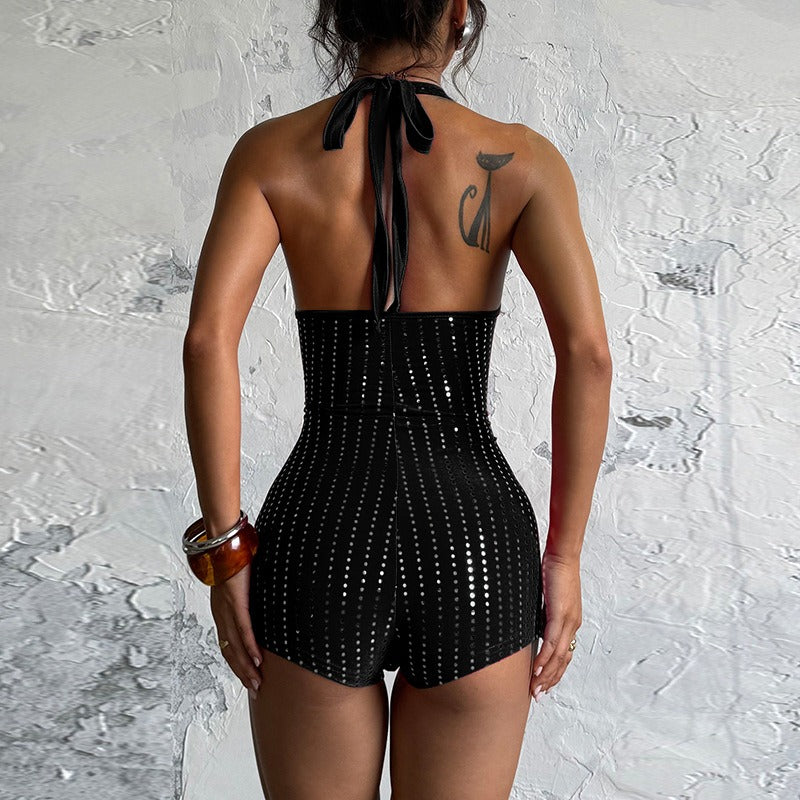 Talia Rhinestone Halter Romper