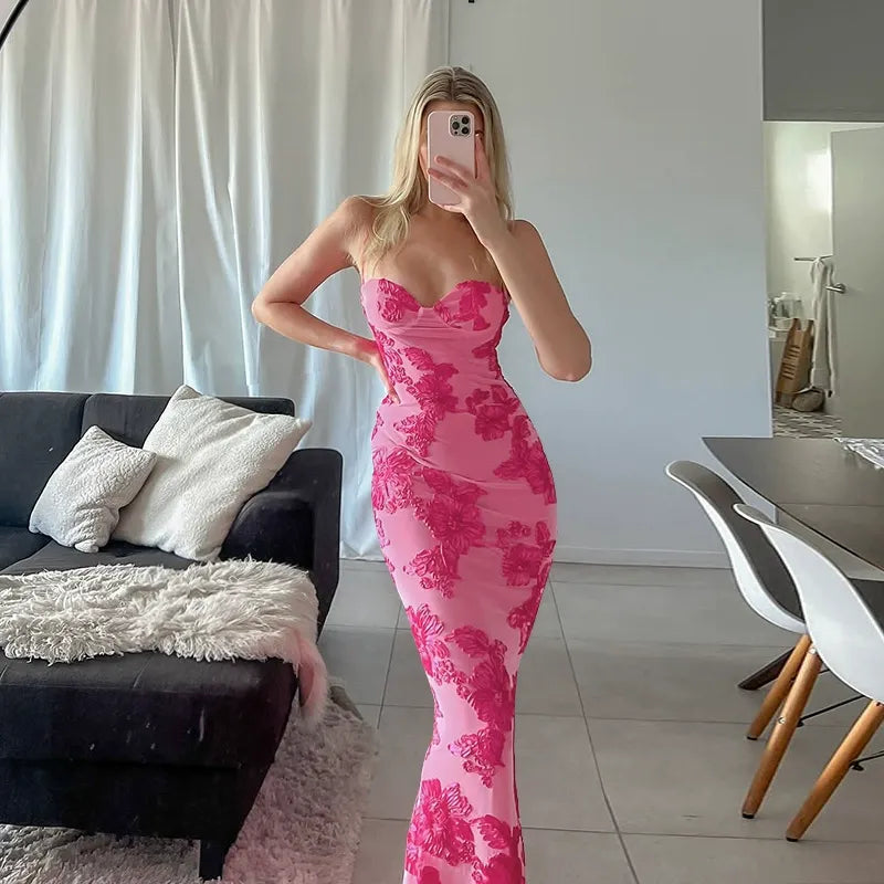 Noreia Pink Floral Lace Maxi Dress