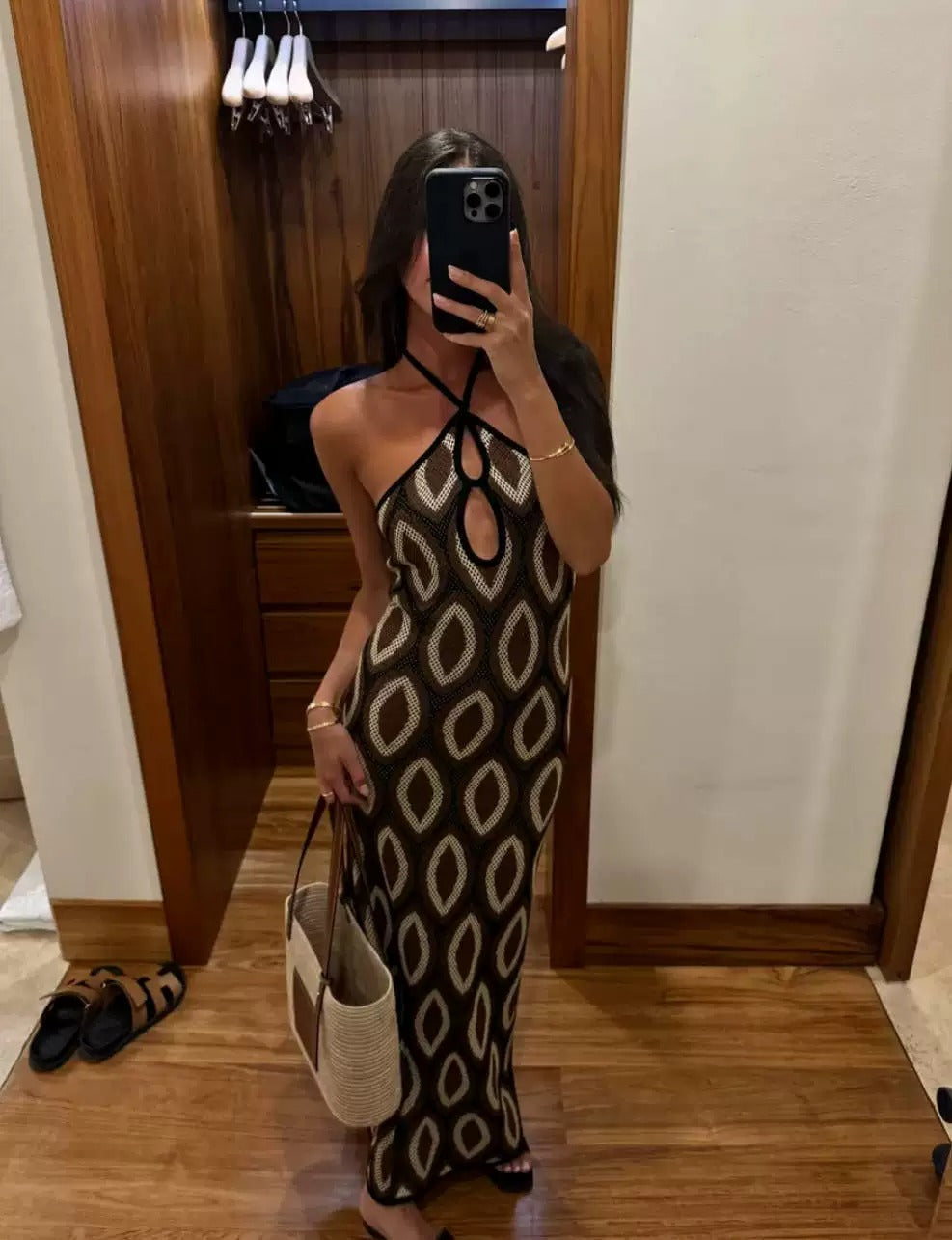 Faiza Retro Halter Mesh Maxi Dress