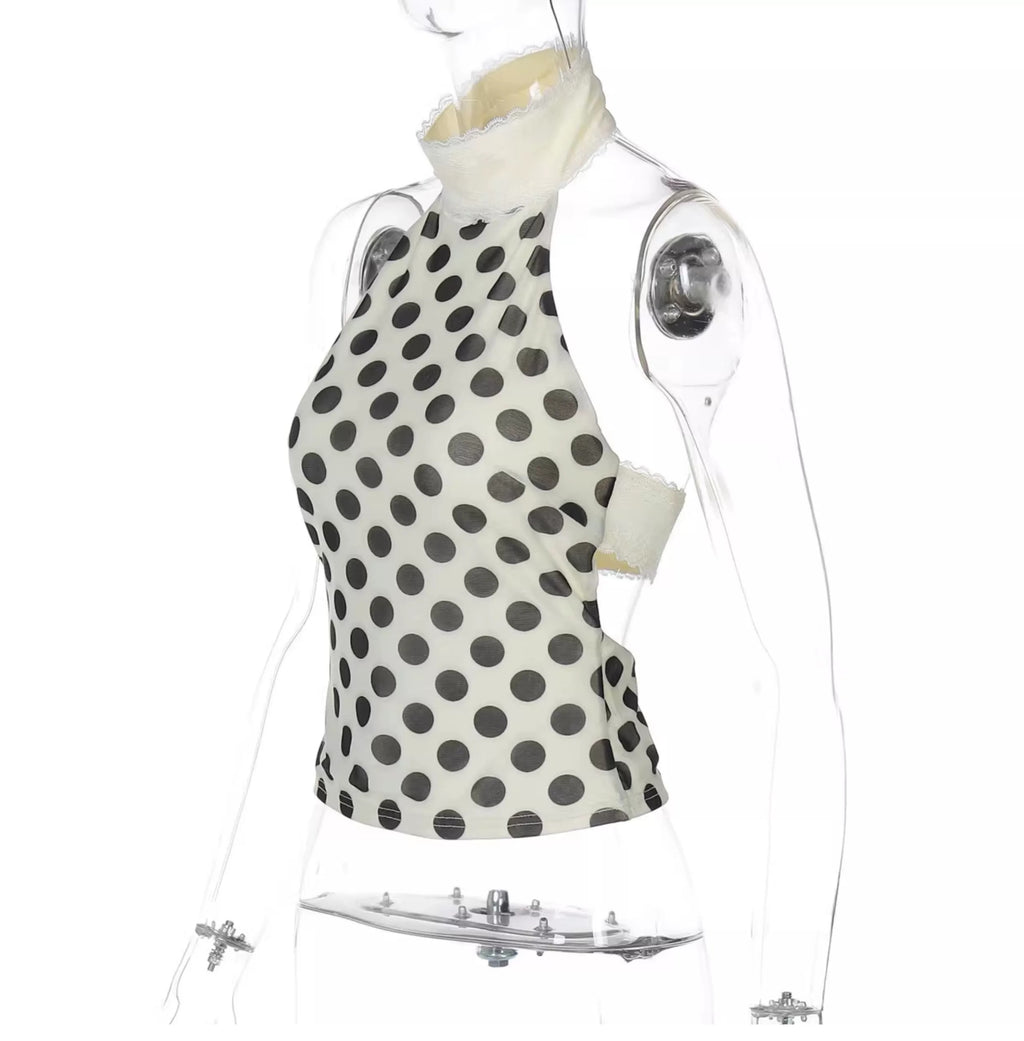 Raisa Polka Dot Lace Halter Top