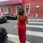 Lace Slip Red Maxi Dress