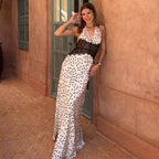 Nadege Polka Dot Lace Corset Maxi Dress