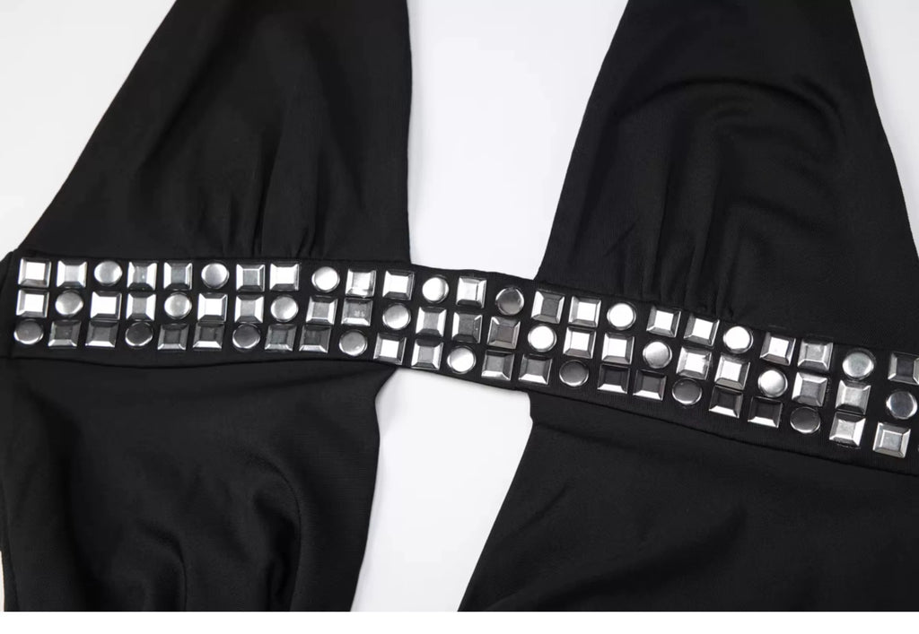 Léa Rhinestone Cut-Out Halter Mini Dress