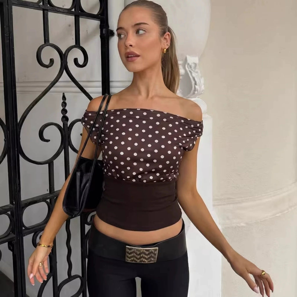 Maelys Polka Dot One-Shoulder Top