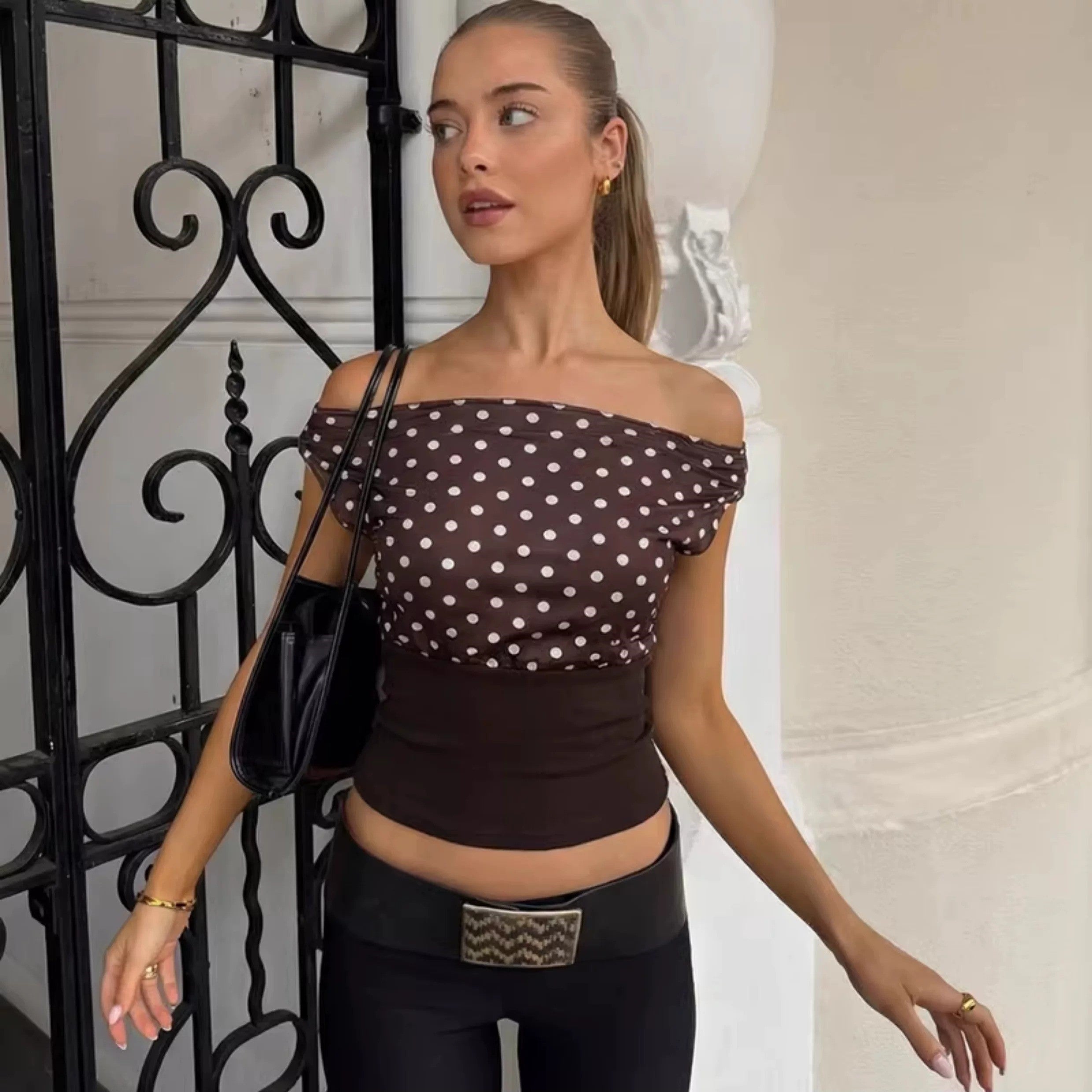 Maelys Polka Dot One-Shoulder Top