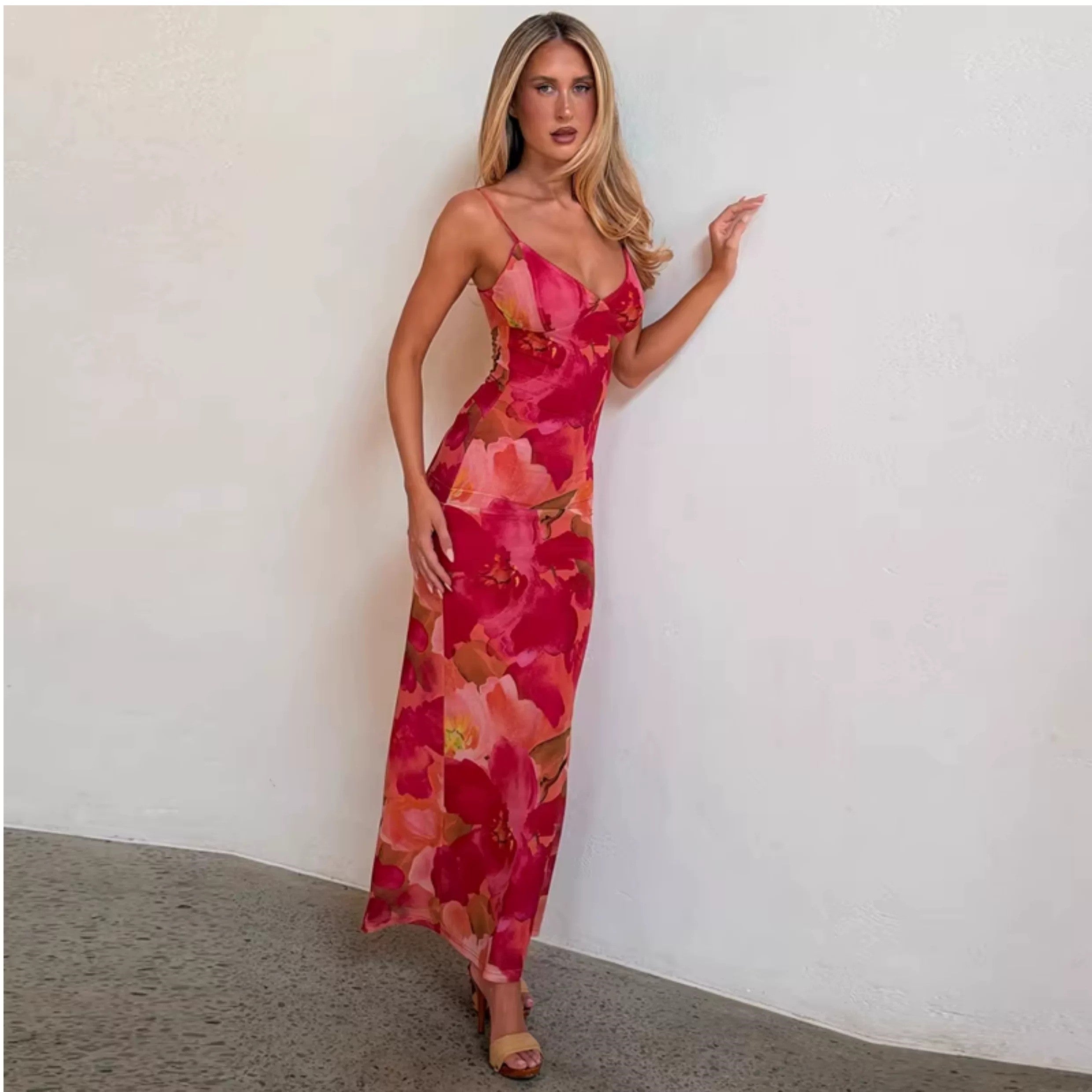 Elysia Floral Sheer Slip Maxi Dress