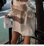 Evie Vintage Graphic Off-Shoulder Long Sleeve Top