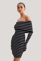 Tiziri Off-Shoulder Striped Knit Mini Dress