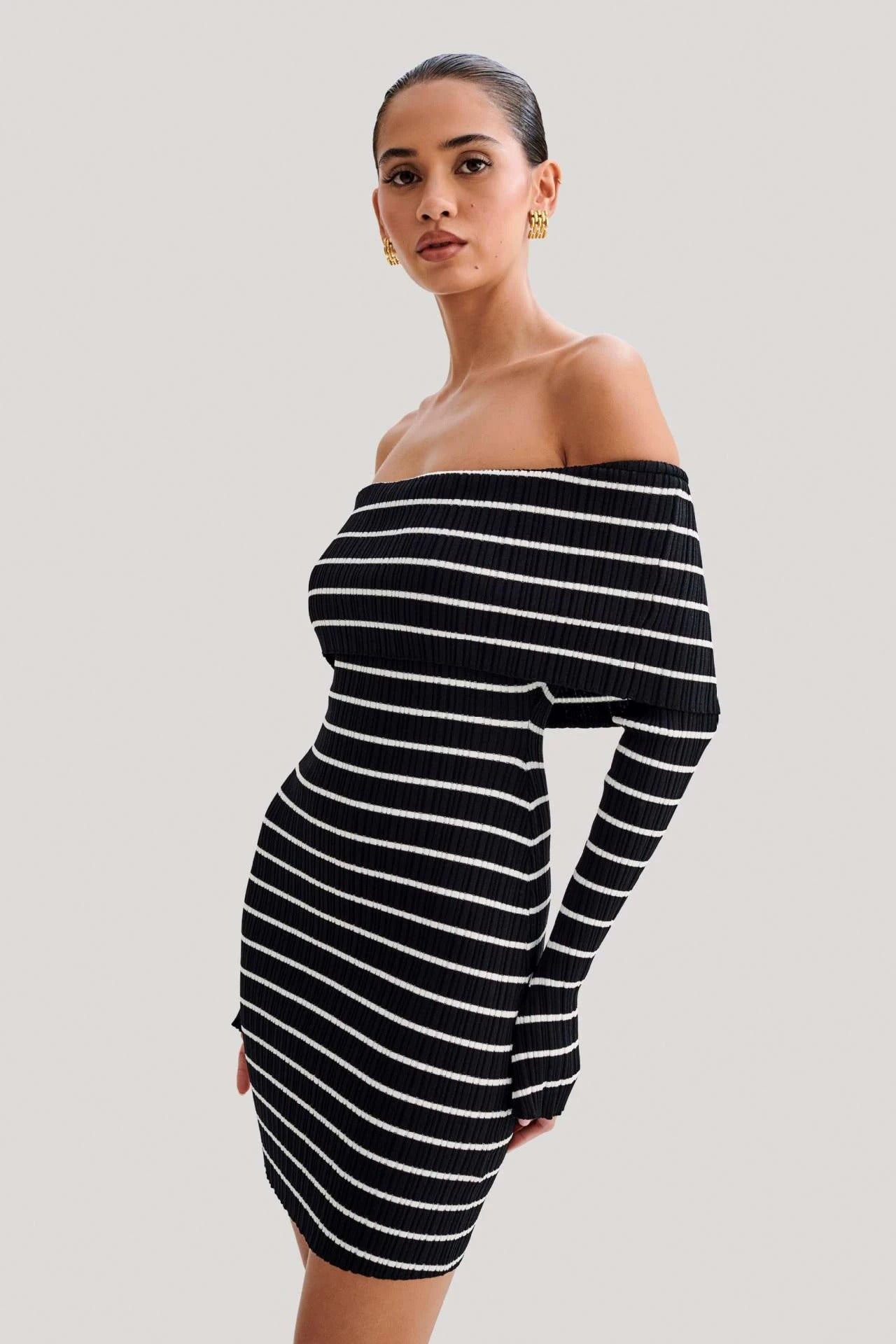 Tiziri Off-Shoulder Striped Knit Mini Dress