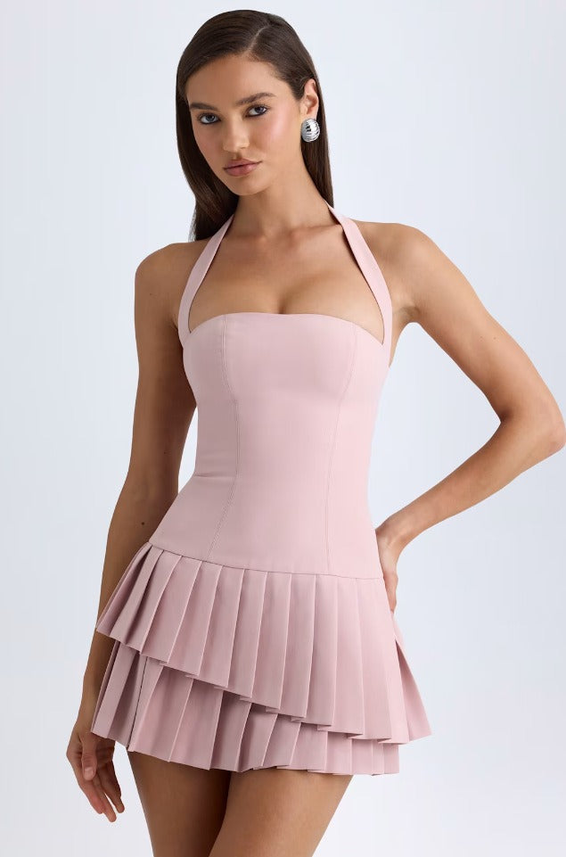 Mirana Halter Pleated Mini Dress