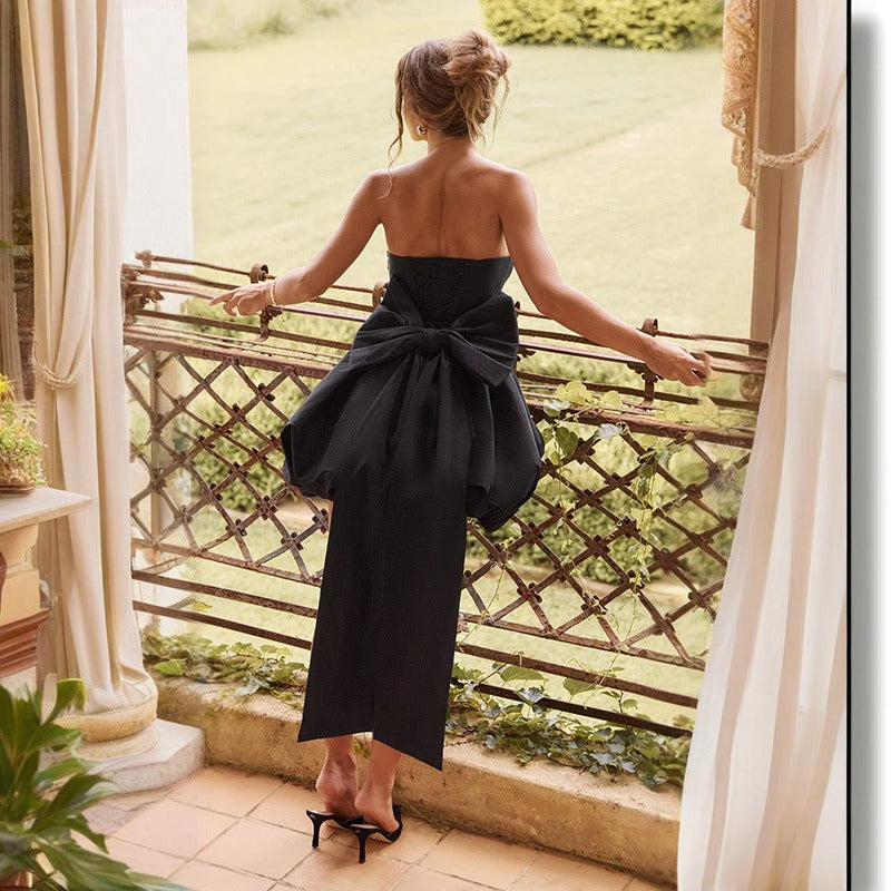 Rilena Bow Back Strapless Mini Dress
