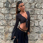 Jesra Tie-Front Long Sleeve Crop Top