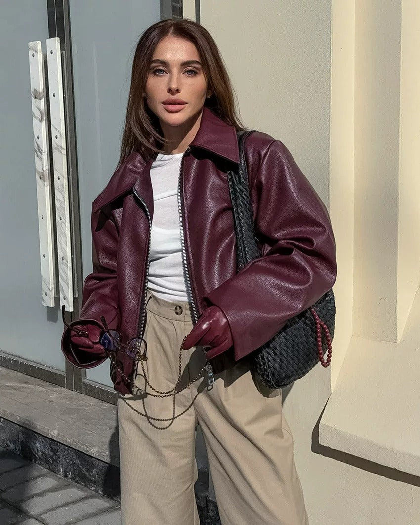 Geneva Faux Leather Bomber Jacket
