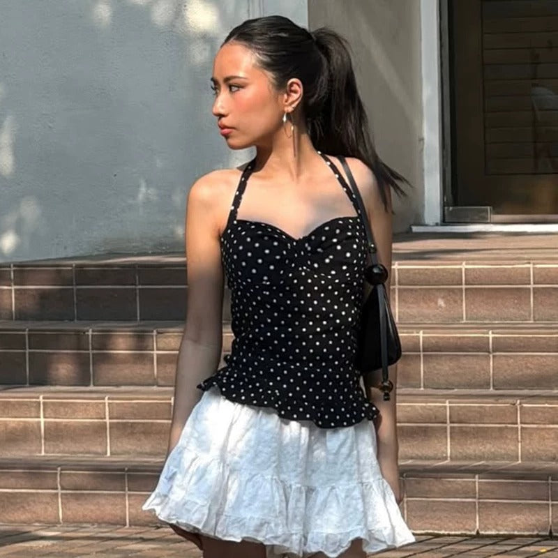 Nerea Polka Dot Halter Corset Top