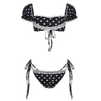 Zhen Polka Dot Lace Trim Bikini Set