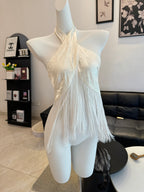 Freya Ivory Satin Fringe Halter Top