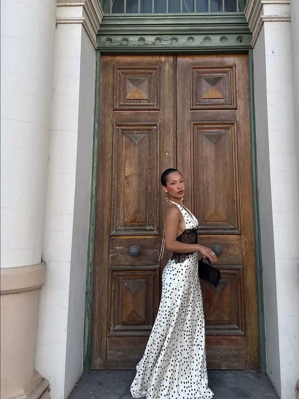 Nadege Polka Dot Lace Corset Maxi Dress