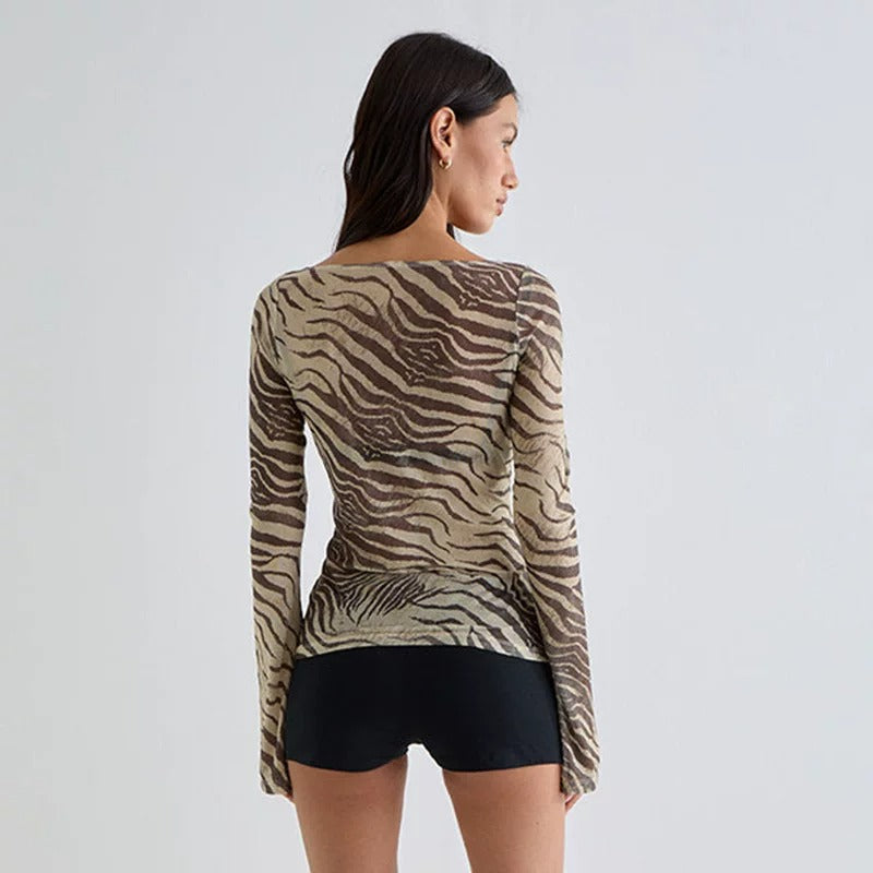Rivka Zebra Mesh Long Sleeve Top