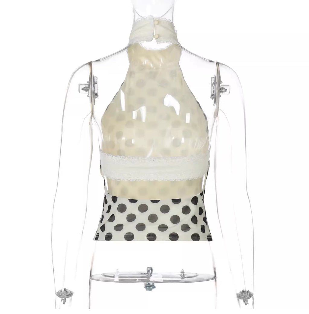 Raisa Polka Dot Lace Halter Top