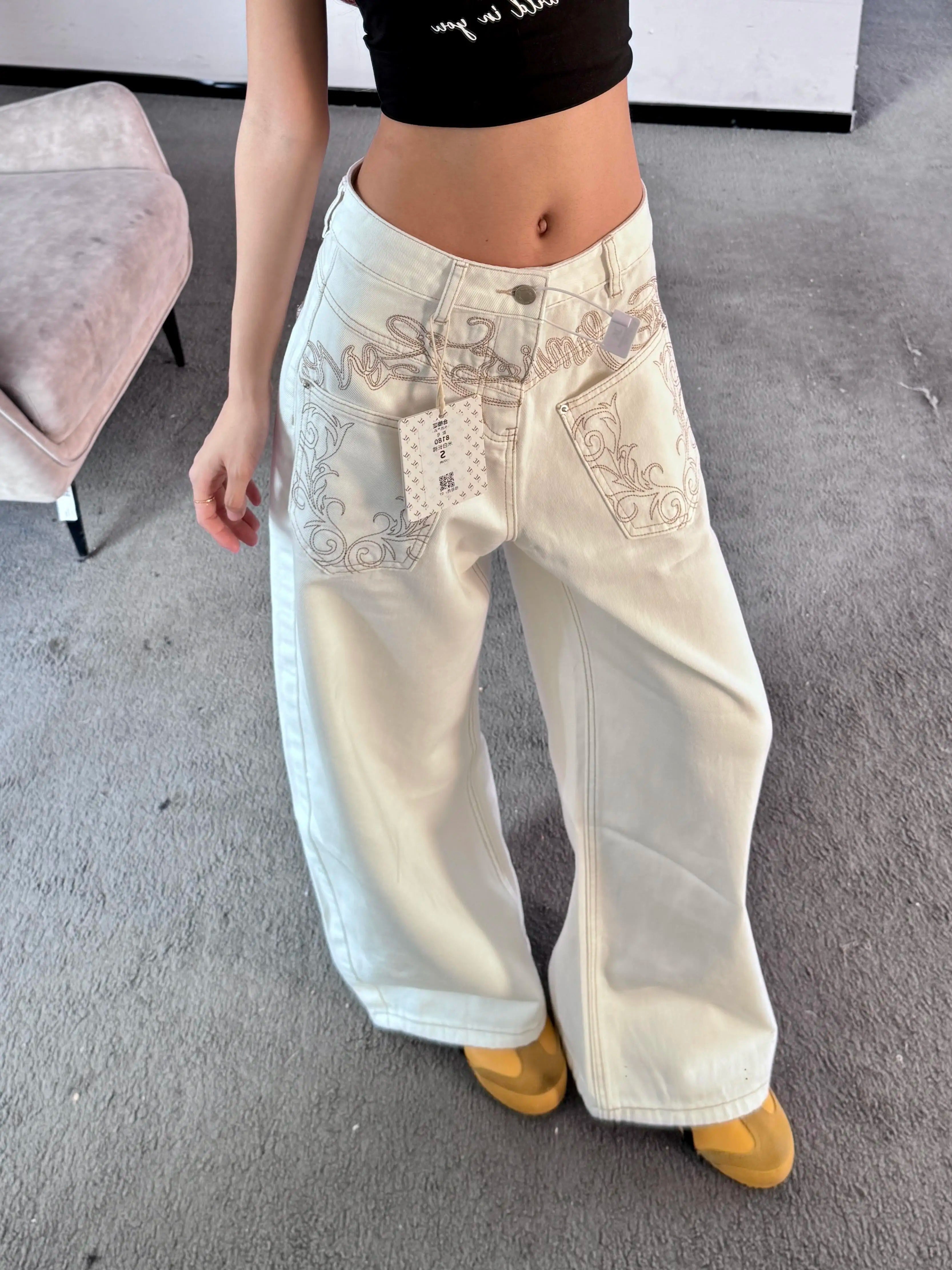 Livia Vintage Embroidered Wide-Leg Jeans