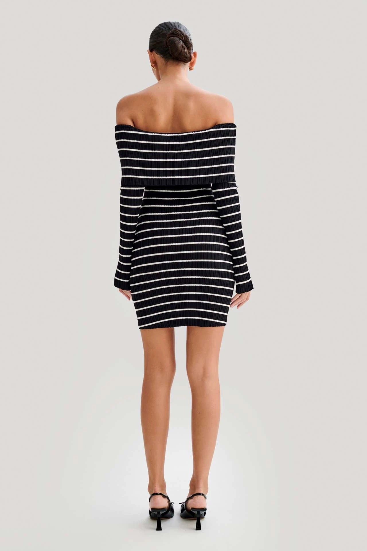 Tiziri Off-Shoulder Striped Knit Mini Dress