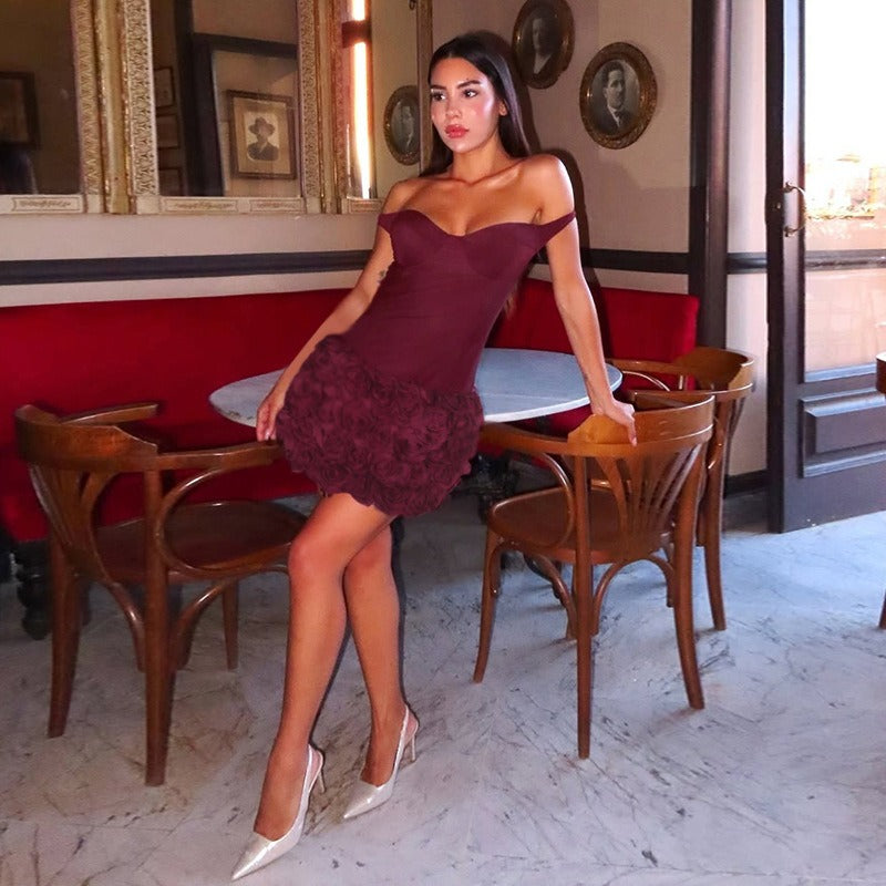 Milva Off-Shoulder Rosette Mini Dress