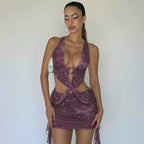 Laris Printed Halter Cut-Out Mini Dress