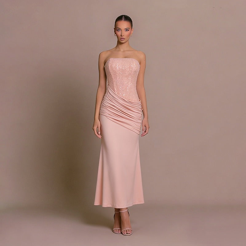 Elvan Strapless Ruched Maxi Dress