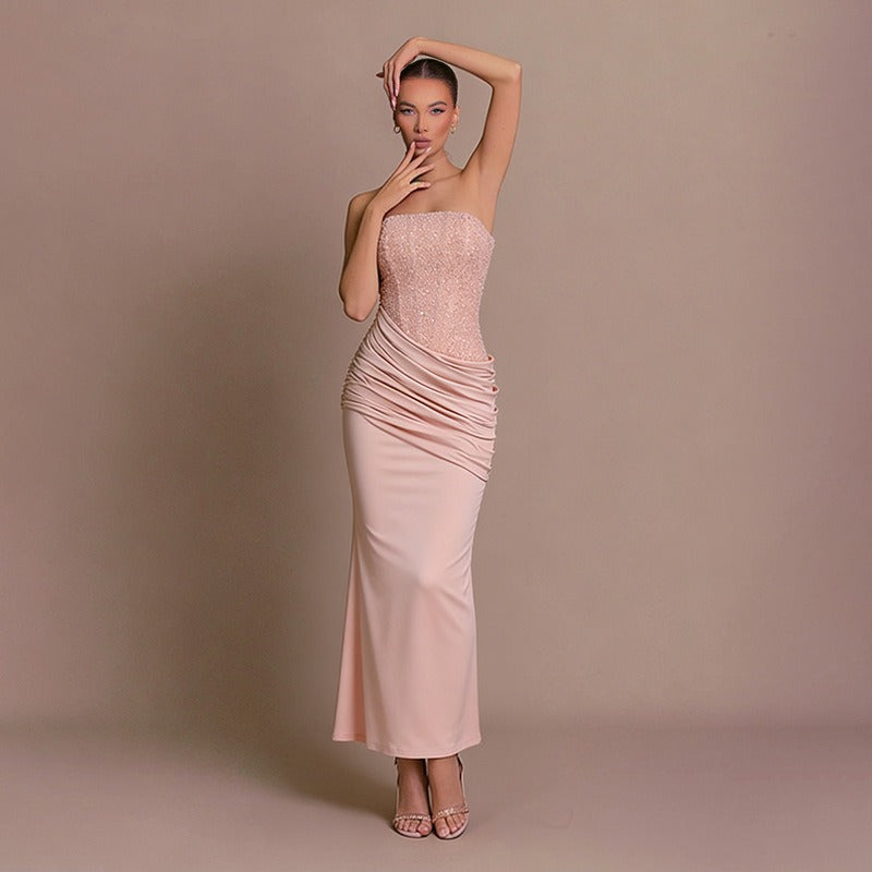 Elvan Strapless Ruched Maxi Dress