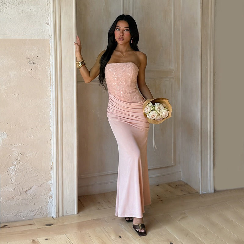Elvan Strapless Ruched Maxi Dress
