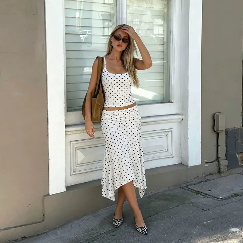 Cerina Polka Dot Cami Top & Midi Skirt Set