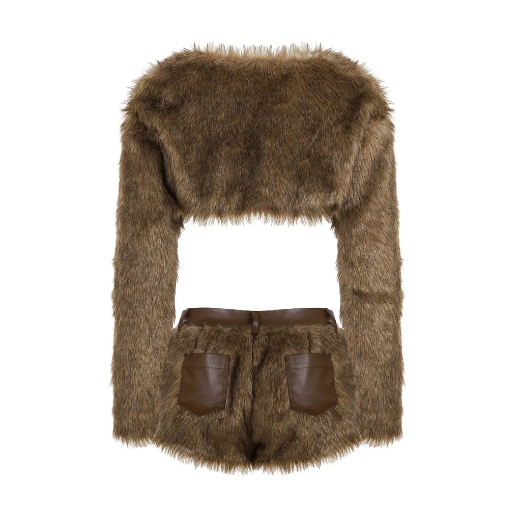 Cassia Faux Fur Cropped Jacket & Shorts