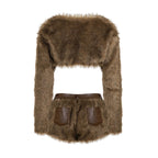 Cassia Faux Fur Cropped Jacket & Shorts