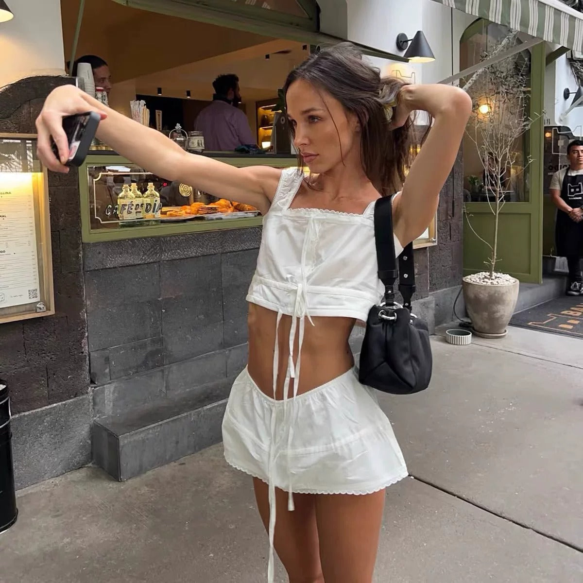 Ingrid Tie-Front Crop Top & Ruffle Shorts Set