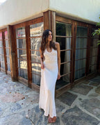 Quenby Sheer Knit Halter Maxi Dress