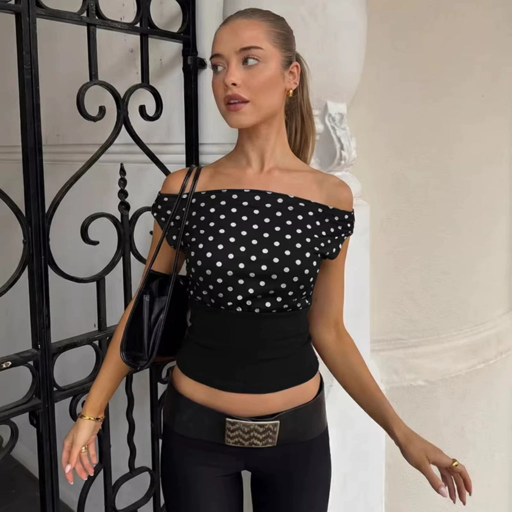 Maelys Polka Dot One-Shoulder Top
