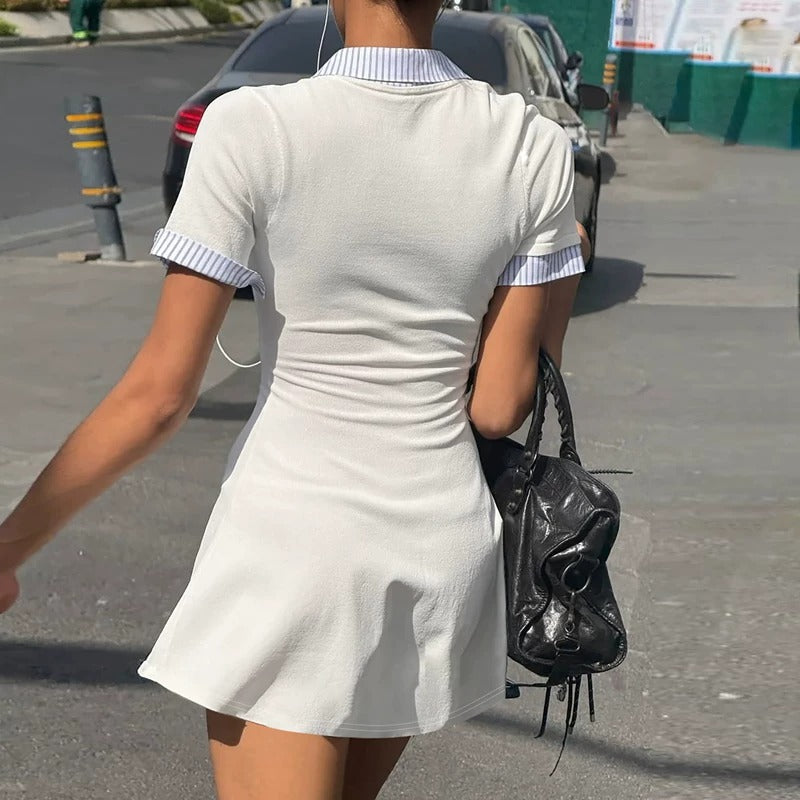 Lanthe Layered Collar Button Mini Dress