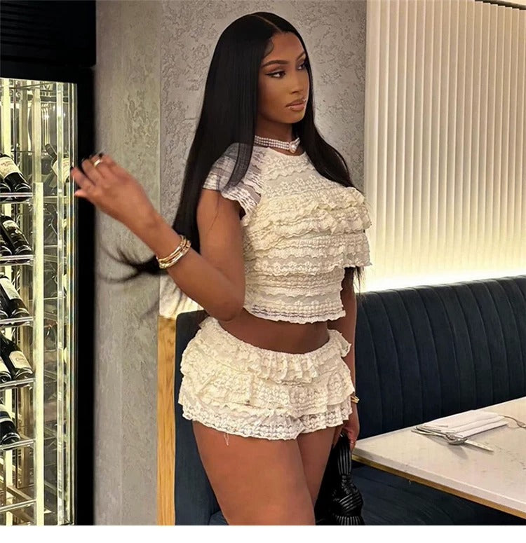 Marley Ivory Lace Ruffle Two-Piece Set