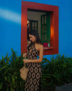 Faiza Retro Halter Mesh Maxi Dress