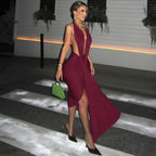 Lorena Deep Plunge Halter Maxi Dress