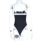 Lorisse Black Contrast Trim Belted Swimsuit